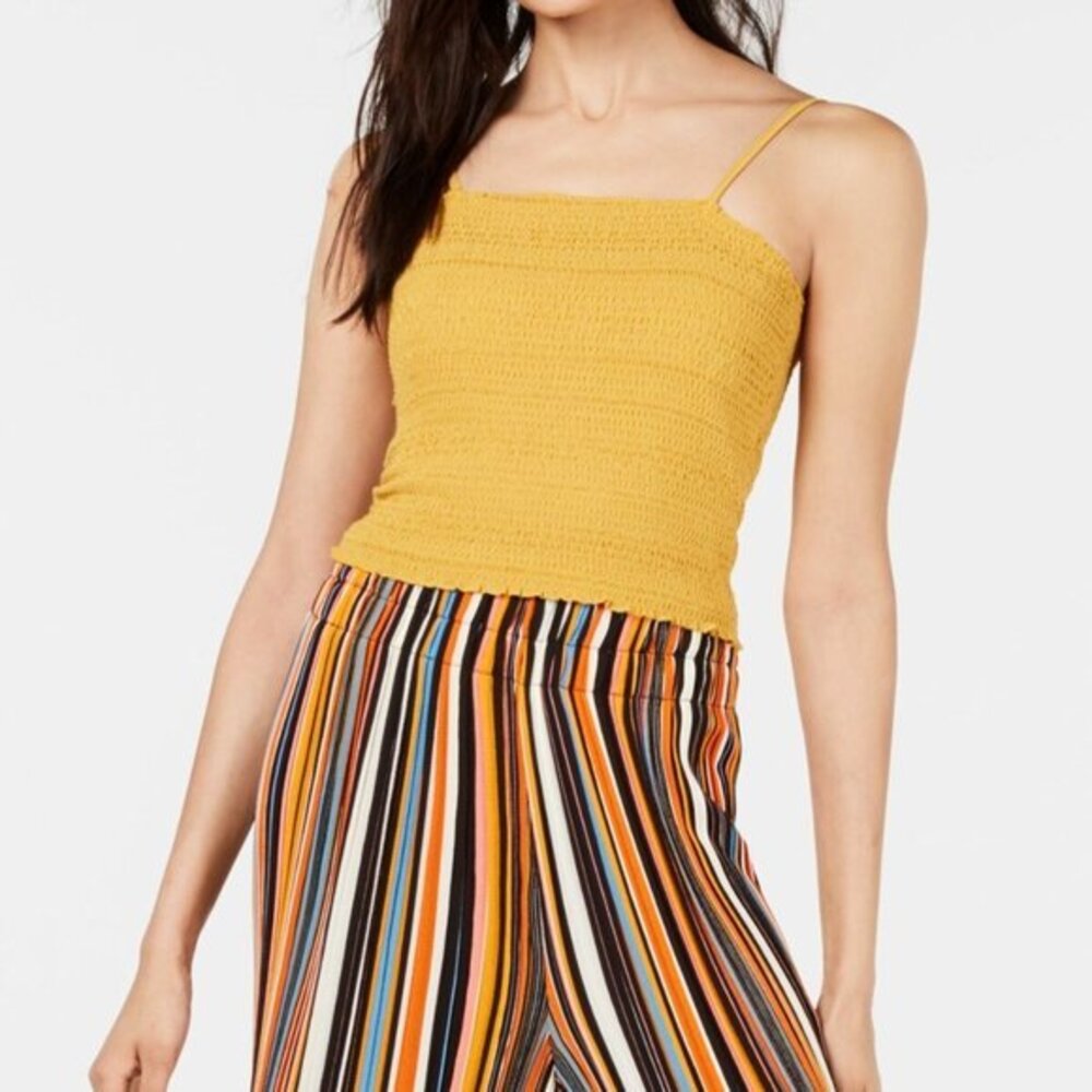 PROJECT 28 NYC Women's Spaghetti Strap Square Neck Crop Top in Mustard. XL, L
